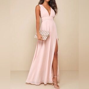 Lulus light Pink Chiffon V-Neck Maxi Dress Romantic Flowy Goddess Formal Prom